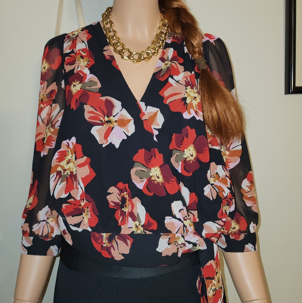 Madewell Black and Red Floral Blouse